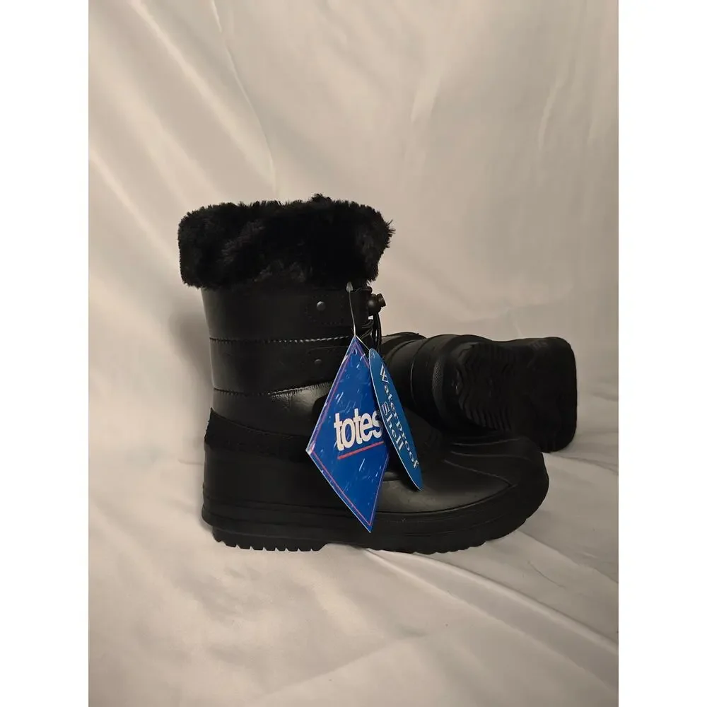 totes Black Waterproof Faux-Fur Lined Winter Boots - Kids size 1
